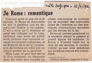 Jo Rome romantique, La Libre Belgique, avril 1980